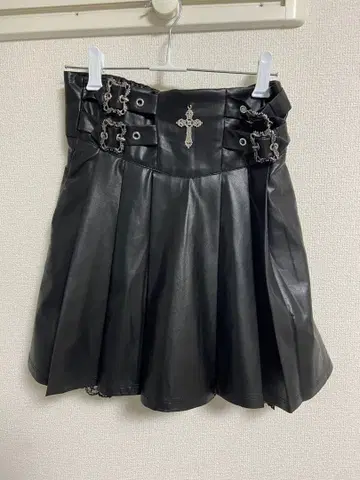 dear my love 십자가 가죽 벨트 플리츠 스커트