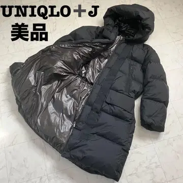 새상품급 유니클로+J 롱 후디드 다운 코트 드로 코드 미 실루엣