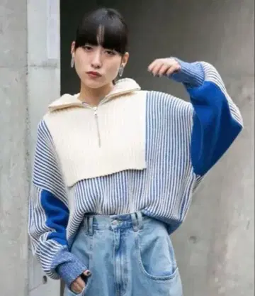 KBF 레이어드 하프 ZIP 니트