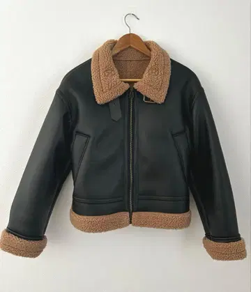 가죽 보아 옷깃 숏 자켓