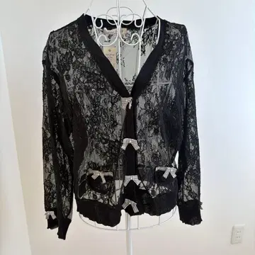 블랙 레이스 긴팔 가디건