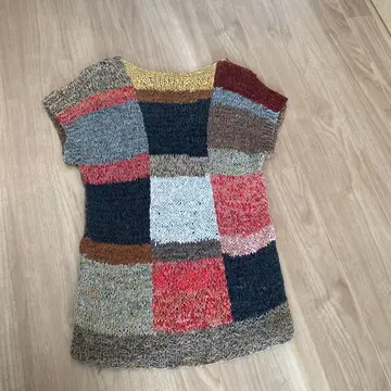 구제샵 구매 가죽 패치워크 니트 반팔 상의