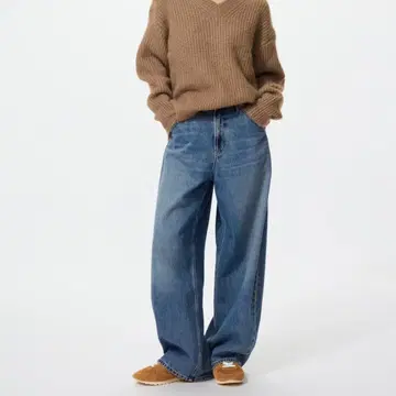 유니클로 배기 커브 청바지 (블루, 26인치)