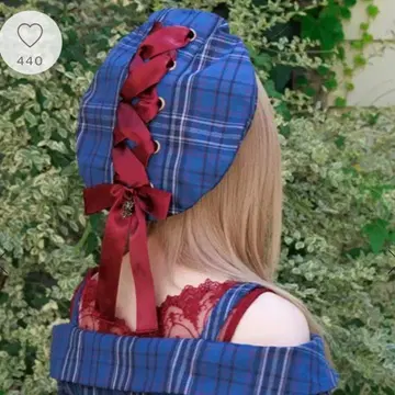 axes femme 베레모 타탄 체크 리본 베레모 블루