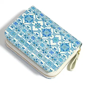 [ 미사용 새상품 ] 유젠분코 꽃무늬 접이식 지갑 소가죽 일본제