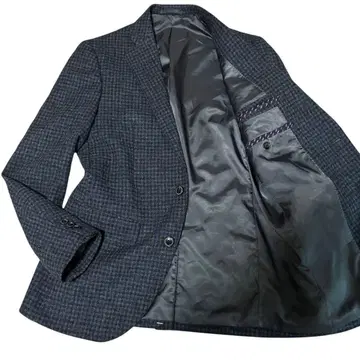 미사용 트위드 테일러드 자켓 체크 다크 네이비 M