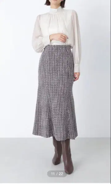 NATURAL BEAUTY BASIC 트위드 플레어 롱 스커트 M