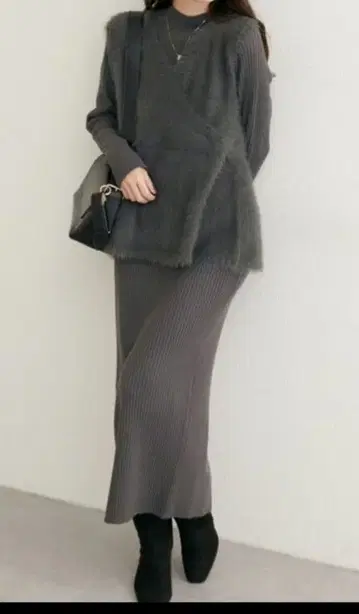 리브 니트 원피스 L 그레이