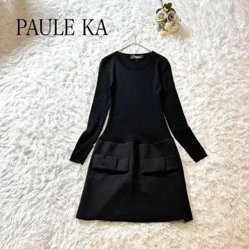 PAULE KA 폴카 니트 원피스 긴팔 리본 포함 블랙 36