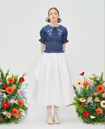 깅엄 시스루 볼륨 스커트