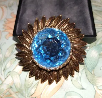 영국제 1950년대 블루 유리 빈티지 브로치 골드