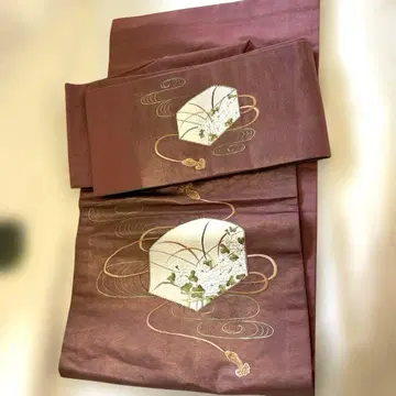 나고야 오비 순수 실크 적자색 모란쥐