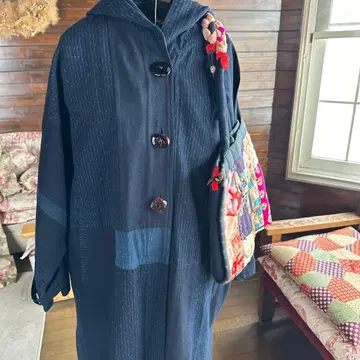 네이비 나염 리메이크 코트 백 세트