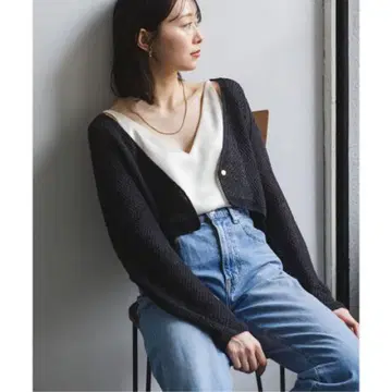 새상품급 NOBLE Noble 페이퍼얀 카노코 숏 V넥 가디건