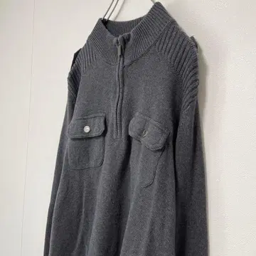 구제 니트 스웨터 하프 지퍼 더스티 컬러 더블 버튼