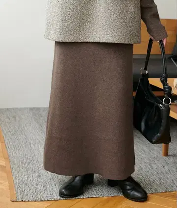 미사용품! DISCOAT 리브 니트 스커트 라메 브라운