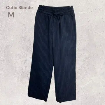 큐티 블론드 스트라이프 패턴 슬랙스 팬츠 허리밴딩 편안함 팬츠