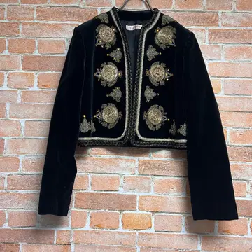 (레어) 유키토리이 노카라 벨로아 자켓 금 자수 펄 크롭 기장 블랙