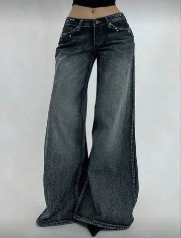 DAZY 여성용 캐주얼 데미지 가공 와이드 레그 로우웨스트 청바지