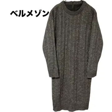 [벨메종] 니트 원피스 롱 M 그레이 니트 긴팔 안감 부착