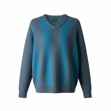 BEAMS V넥 니트 S 파랑 그레이