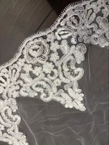 화이트 레이스 자수 웨딩 베일 롱 3.5m