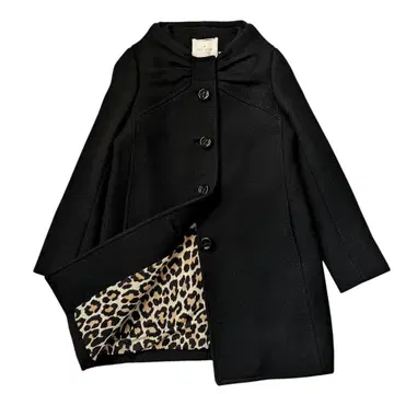 케이트 스페이드 리본 레오파드 울 코트 2 블랙