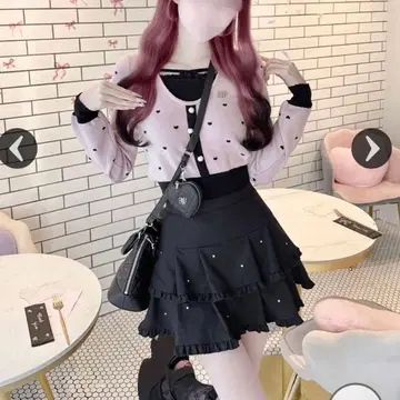 허니뮤우 Luv 도킹 가디건 상의 미셸 마카롱