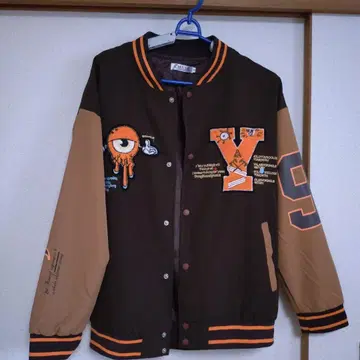 유니크 자수 바시티 자켓 브라운/오렌지