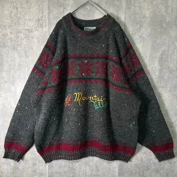 레어 이탈리아제 노르딕 자수 니트 스웨터 울 그레이