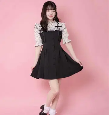 [ROJITA] 하트 도트 레이스업 반팔 원피스