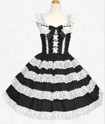 BABY 엘리자베스 오버롤 스커트 블랙 x 오프화이트