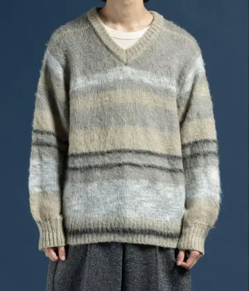 Casper john 그라데이션 믹스 멀티 보더 V넥 니트 M