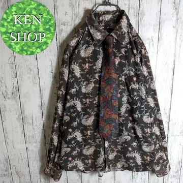 넥타이 셔츠 다크 브라운 보타니컬 올 패턴 디자인 패턴 빈티지 구제 의류