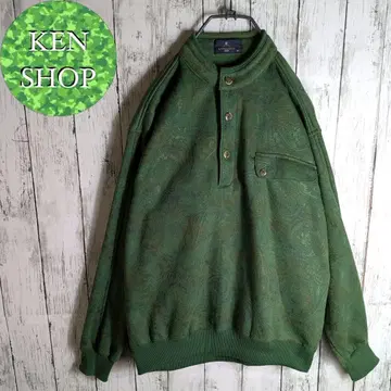 노카라 셔츠 피케 셔츠 그린 보타니컬 올 패턴 빈티지 구제 의류