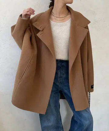 DOUDOU 새상품 더블 페이스 돌먼 코트 카멜