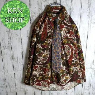넥타이 셔츠 멀티 컬러 보타니컬 올 패턴 다마스크 무늬 빈티지 구제 의류