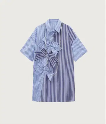 라포미쁘띠 비대칭 리본 스트라이프 원피스