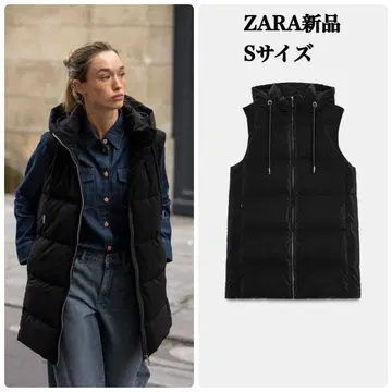 ZARA 후드 부착 롱 퀼팅 베스트 S 사이즈 택 포함 새상품 블랙