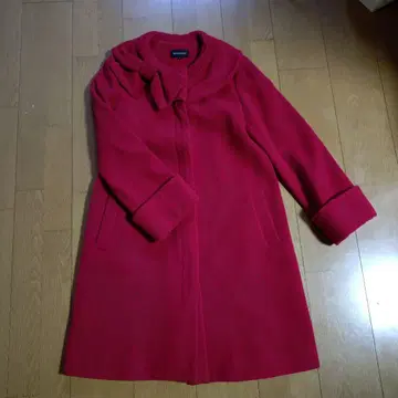 QUEENS COURT 리본 포함 울 코트 M 레드