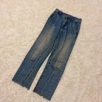 KBF 데님 진 센터 프레스 컷오프 내추럴 캐주얼