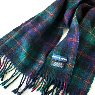 랄프 로렌 머플러 체크 무늬 램스울 남녀 공용