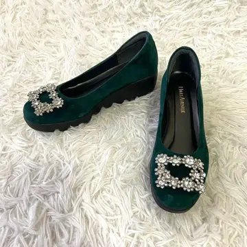 컨디션 최상 힐스아베뉴 펌프스 웨이브 밑창 비쥬 그린 22.5