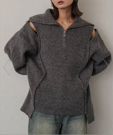 URBAN RESEARCH 숄더 지퍼 라메 니트 스웨터