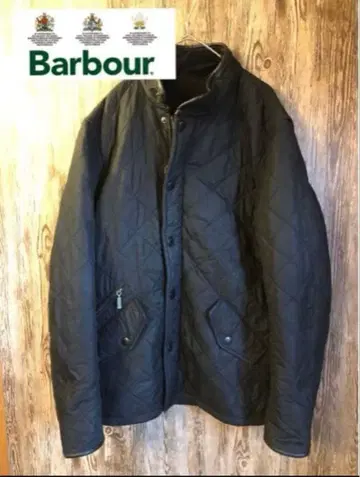 바버 블루종 퀼팅 자켓 원포인트 자수 로고 90s