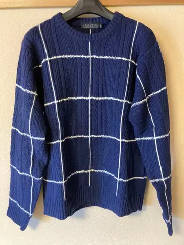 ROSEBUD COUPLES 네이비 체크 무늬 니트 M