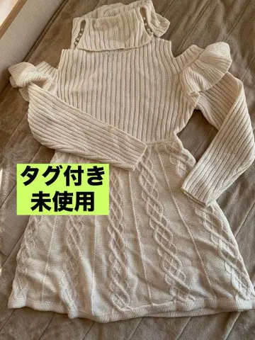 [미사용] evelyn 아이보리 니트 원피스 오픈 숄더