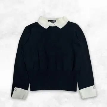 Prima Luce 카라 부착 니트 상의 바이컬러 블랙 울 혼방