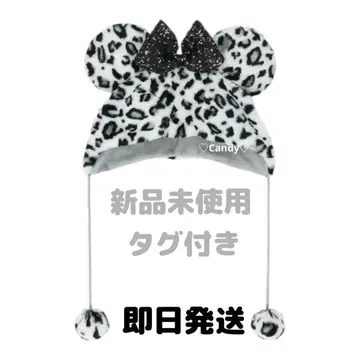 디즈니 미니 레오파드 무늬 화이트 팬캡 미사용 택 포함
