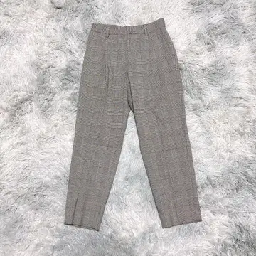 INED 7 체크 무늬 테이퍼드 팬츠 그레이 출퇴근 포멀 레이온 혼방